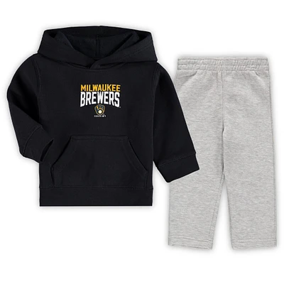 Milwaukee Brewers Toddler Fan Flare Fleece Hoodie and Pants Set - Navy/Heathered Gray