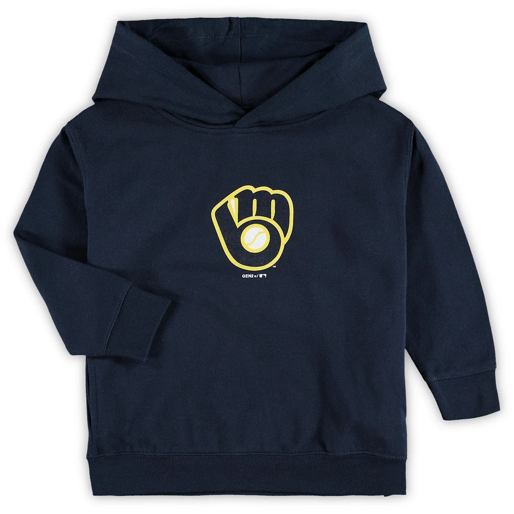 Milwaukee Brewers Youth Primary Team Logo Pullover Hoodie - Navy