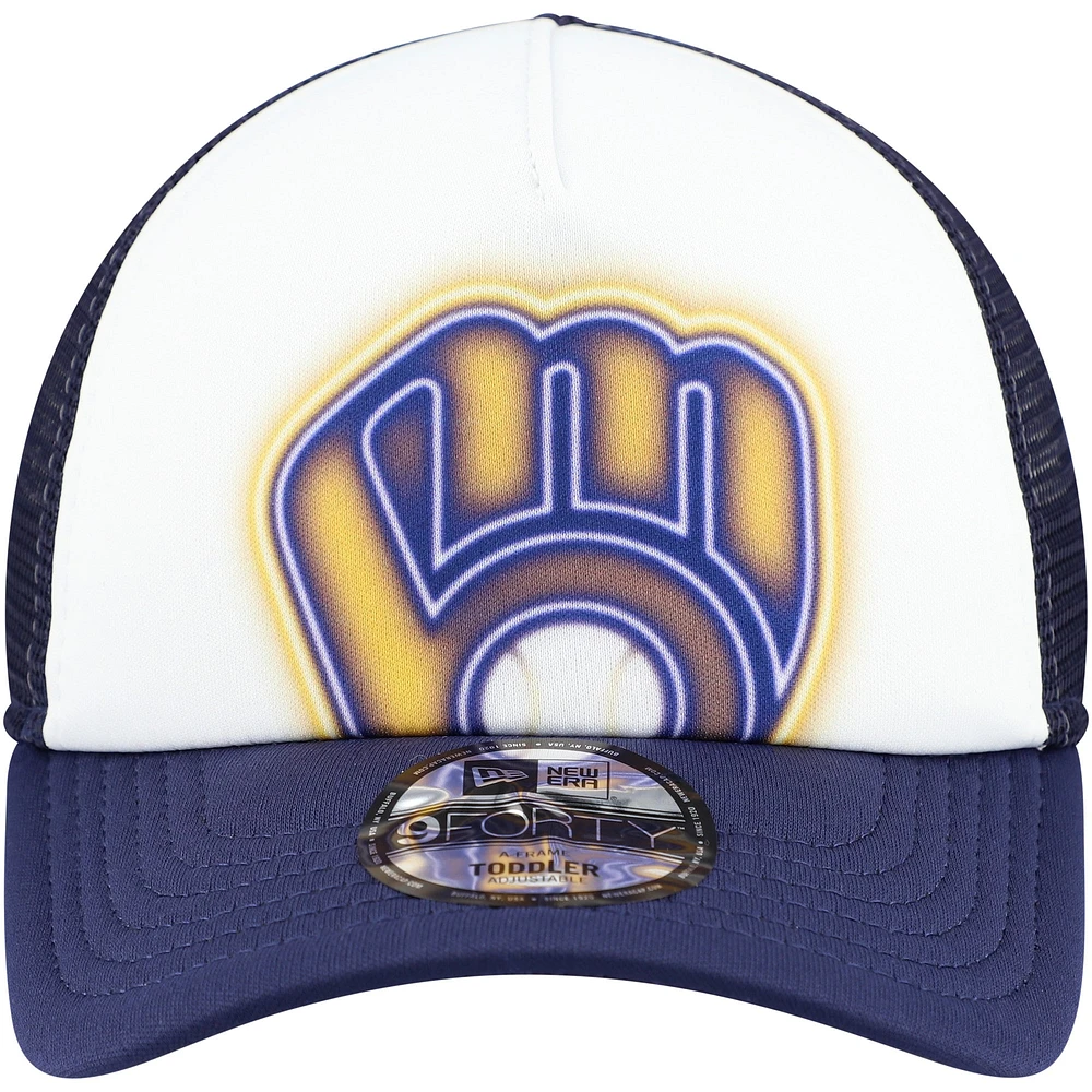 Toddler New Era  White/Navy Milwaukee Brewers Painted A-Frame 9FORTY Trucker Adjustable Hat
