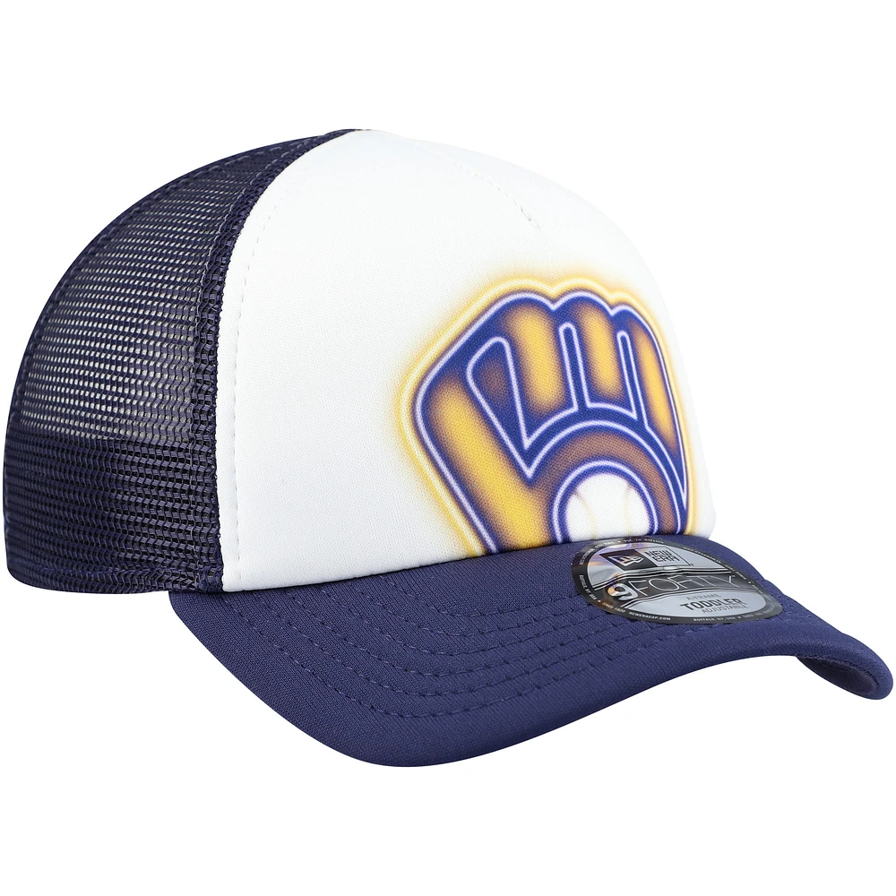 Toddler New Era  White/Navy Milwaukee Brewers Painted A-Frame 9FORTY Trucker Adjustable Hat