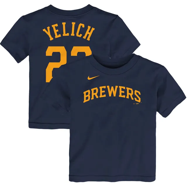 Men's Nike Christian Yelich Gold Milwaukee Brewers Name & Number Team  T-Shirt