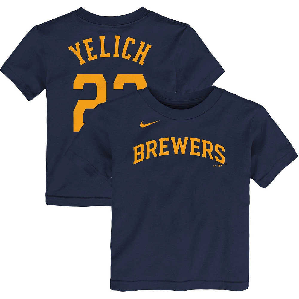 T-shirt Nike Christian Yelich pour tout-petit, bleu marine, nom et numéro du joueur des Milwaukee Brewers