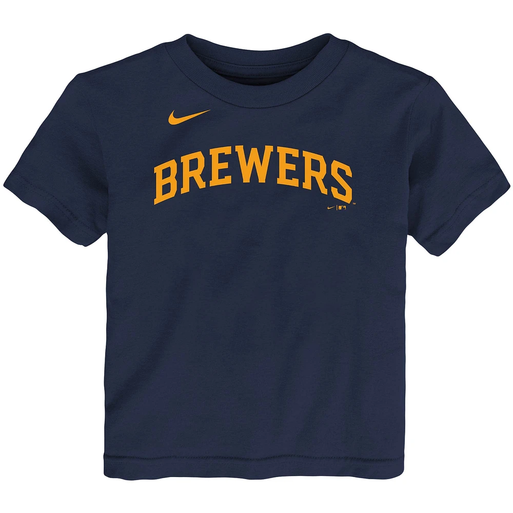 T-shirt Nike Christian Yelich pour tout-petit, bleu marine, nom et numéro du joueur des Milwaukee Brewers