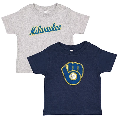 Toddler Soft as a Grape Navy/Gray Milwaukee Brewers Cooperstown Collection Two-Pack T-Shirt Set