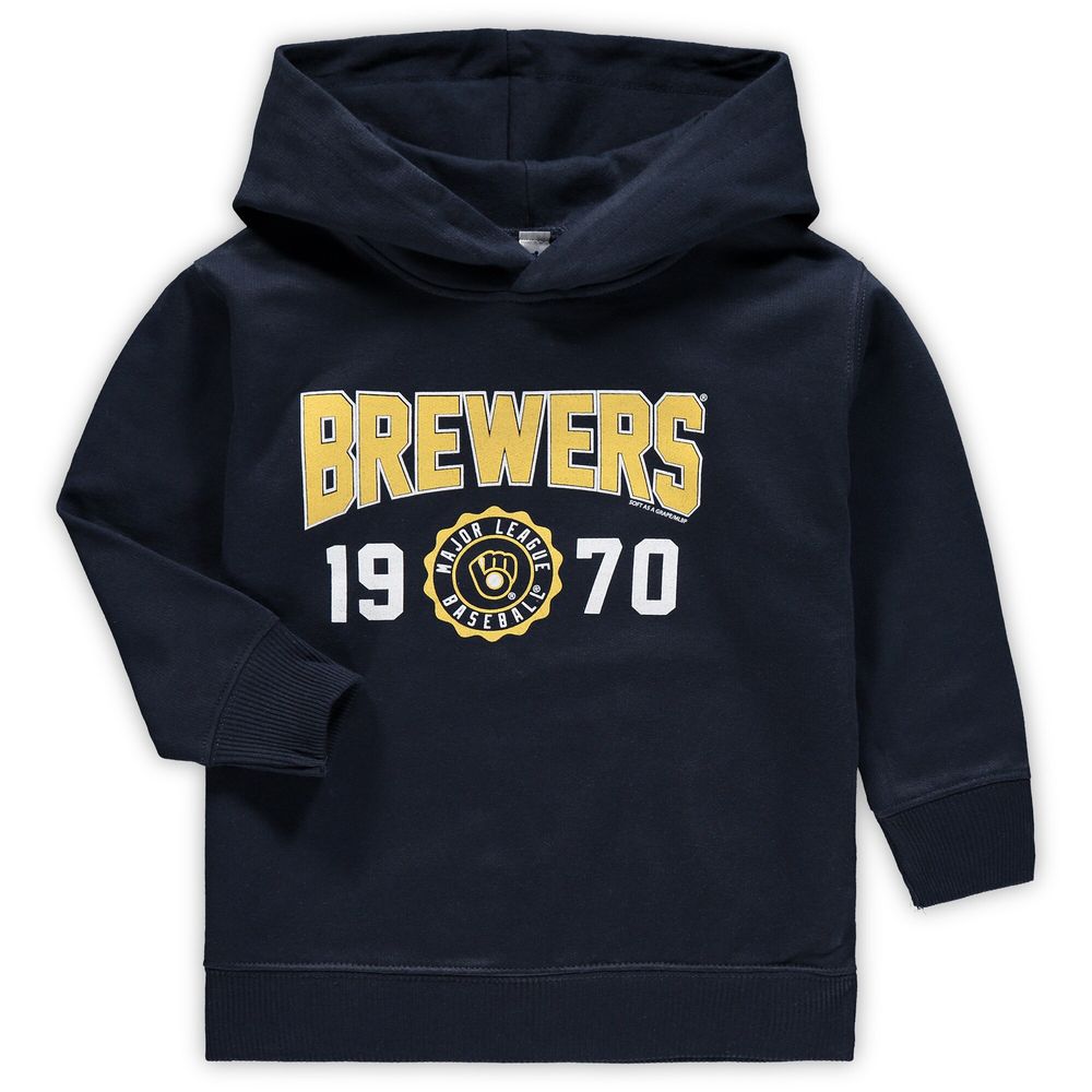 Toddler Soft as a Grape Navy Milwaukee Brewers Wordmark Pullover Hoodie