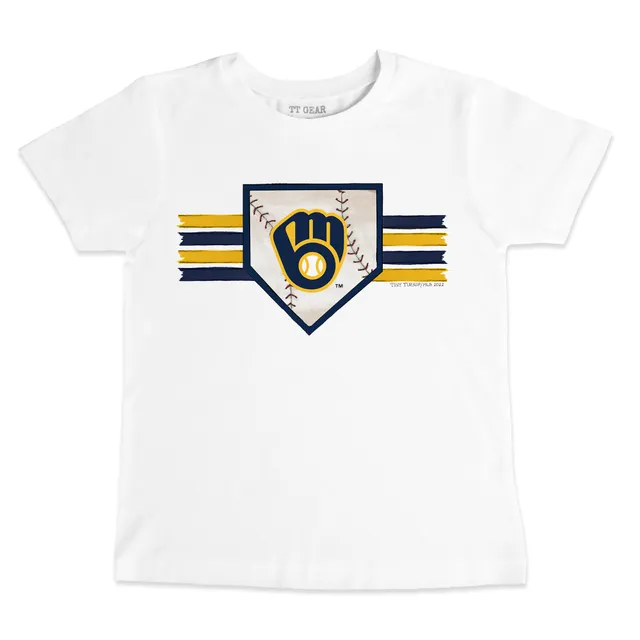 Youth Tiny Turnip White Milwaukee Brewers Baseball Pow T-Shirt Size: Small