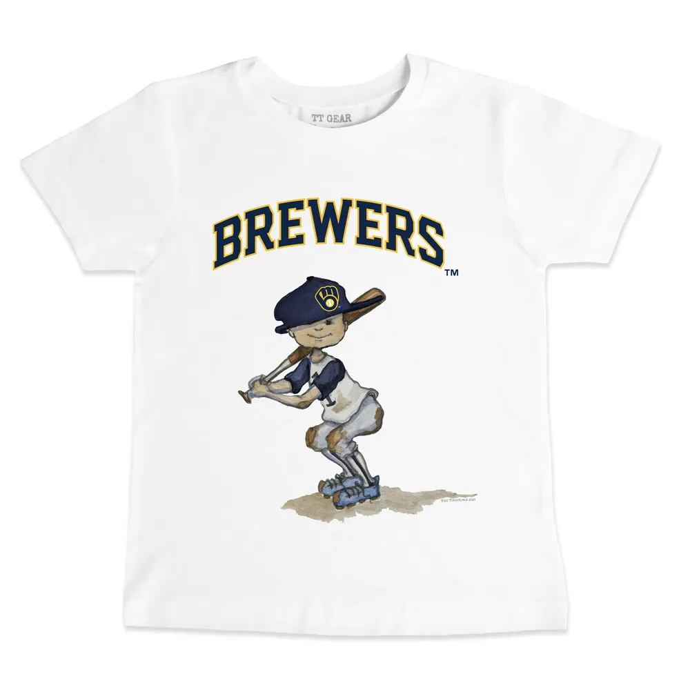 Youth Tiny Turnip White Milwaukee Brewers Baseball Pow T-Shirt Size: Small