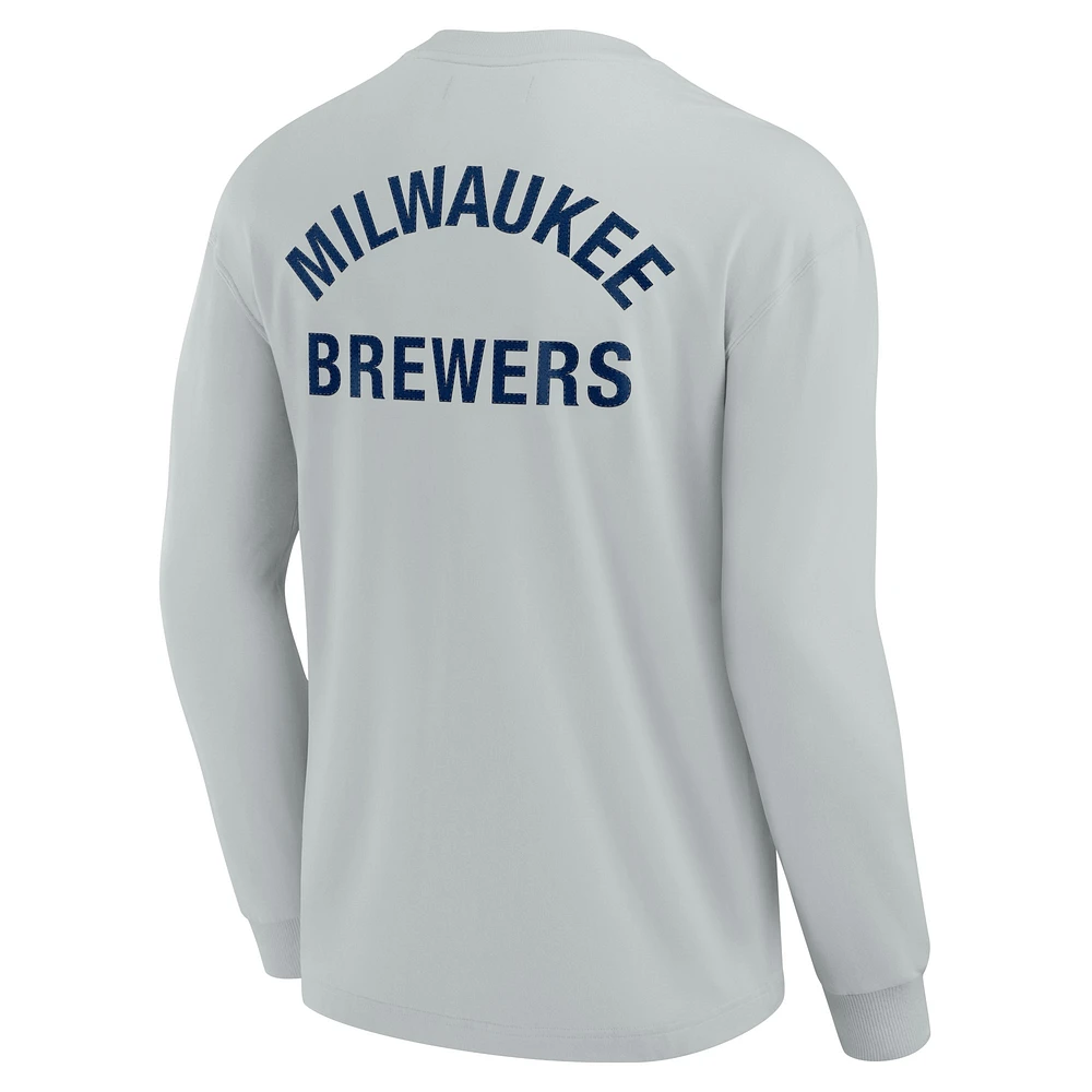 T-shirt unisexe Fanatics gris Milwaukee Brewers Elements super doux à manches longues