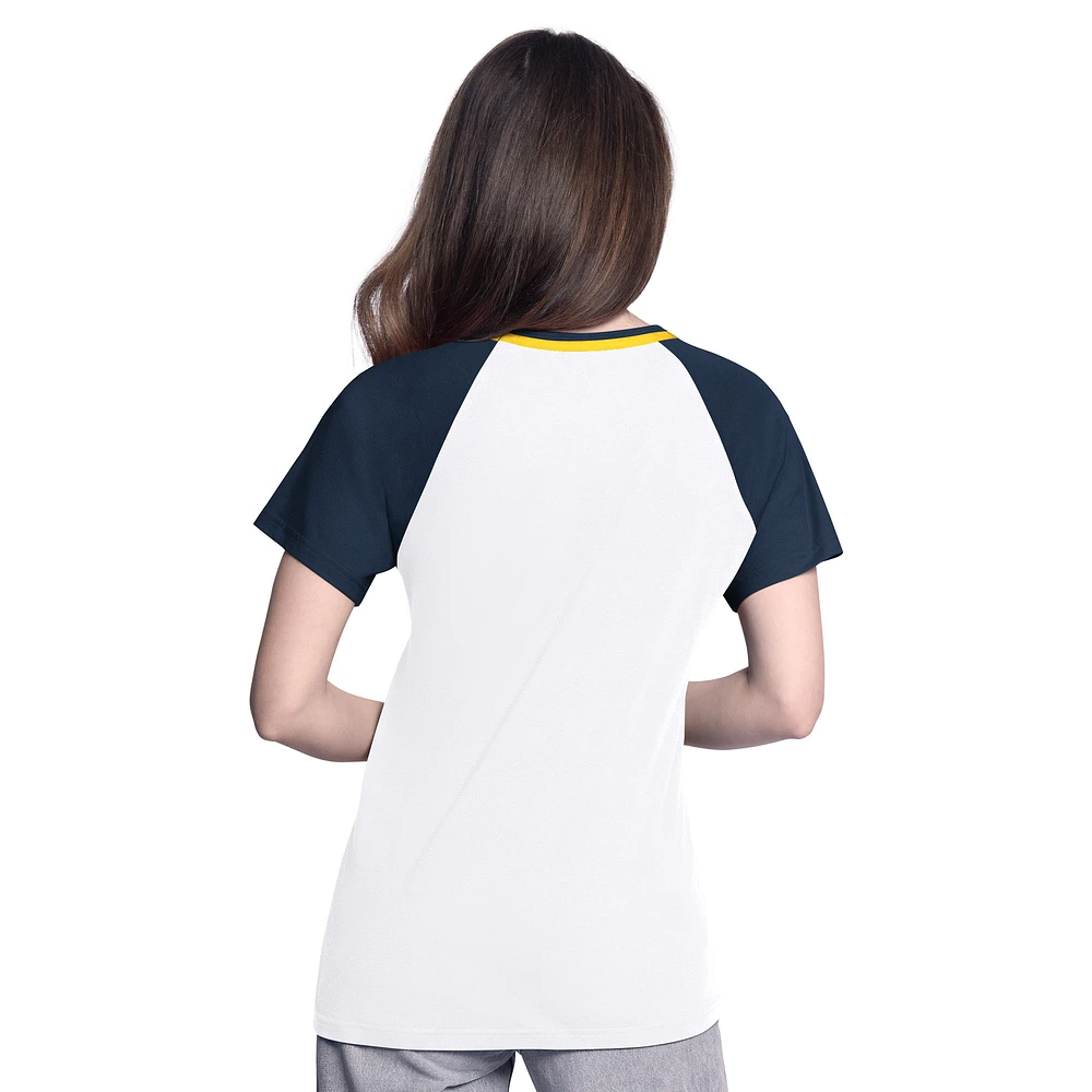 Women's G-III 4Her by Carl Banks  White/Navy Milwaukee Brewers Ball Park Raglan V-Neck T-Shirt