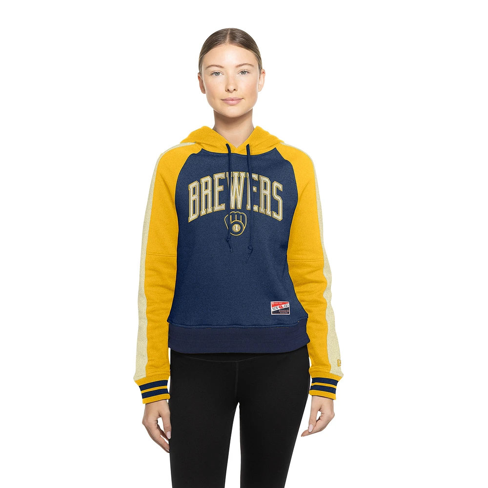 Women's New Era  Navy Milwaukee Brewers Cooperstown Collection Cropped Raglan Pullover Hoodie
