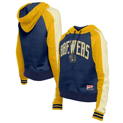 Women's New Era  Navy Milwaukee Brewers Cooperstown Collection Cropped Raglan Pullover Hoodie