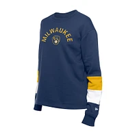 Women's New Era  Navy Milwaukee Brewers Game Day Color Pullover Sweatshirt