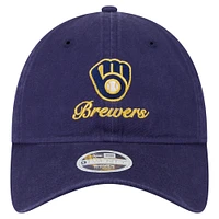 Women's New Era  Navy Milwaukee Brewers Preppy Team 9TWENTY Adjustable Hat