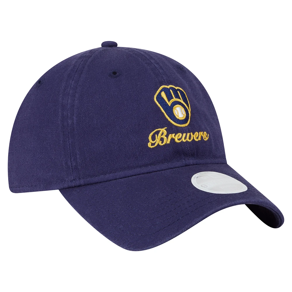 Women's New Era  Navy Milwaukee Brewers Preppy Team 9TWENTY Adjustable Hat