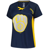 Women's Profile  Navy Milwaukee Brewers Glitter Raglan V-Neck T-Shirt