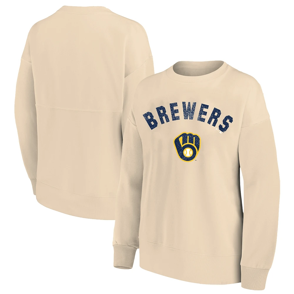 Women's Profile  Oatmeal Milwaukee Brewers French Terry Pullover Sweatshirt