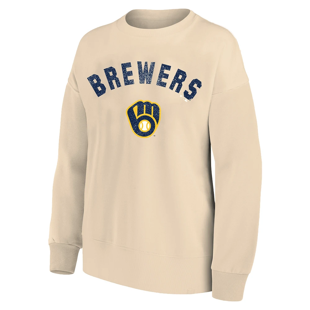 Women's Profile  Oatmeal Milwaukee Brewers French Terry Pullover Sweatshirt