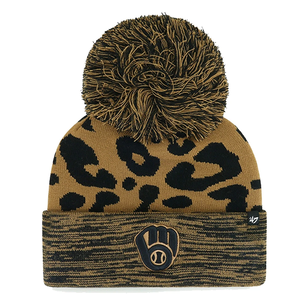 Bonnet en tricot à revers et rosette léopard '47 Milwaukee Brewers pour femmes avec pompon