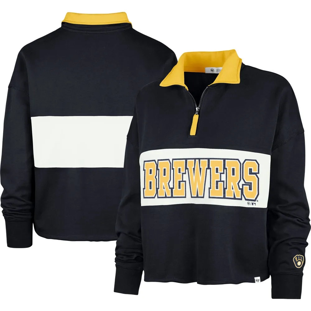 Women's '47 Navy Milwaukee Brewers Remi Quarter-Zip Cropped Top