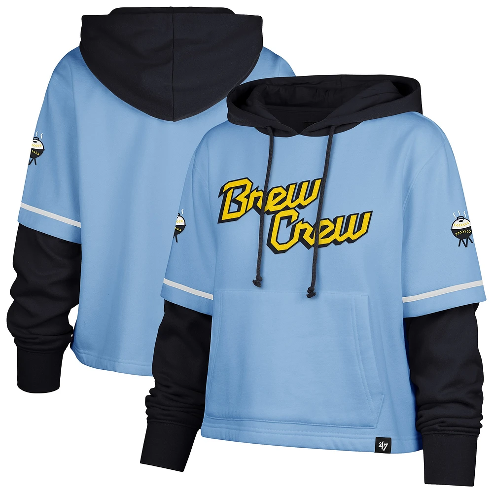 Sweat à capuche court City Connect bleu poudre 47 pour femme des Milwaukee Brewers