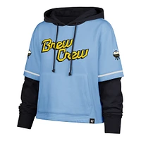 Sweat à capuche court City Connect bleu poudre 47 pour femme des Milwaukee Brewers