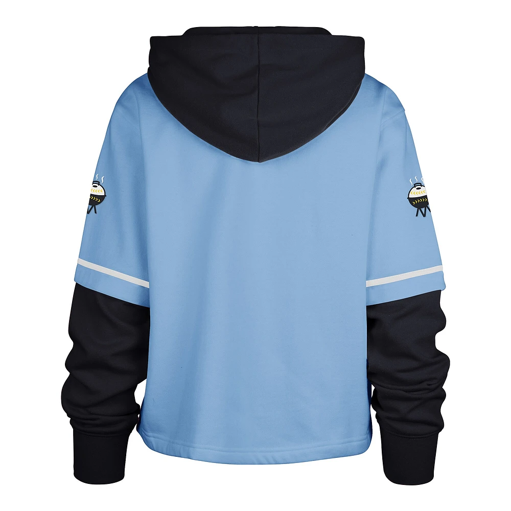 Sweat à capuche court City Connect bleu poudre 47 pour femme des Milwaukee Brewers