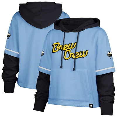 Sweat à capuche court City Connect bleu poudre 47 pour femme des Milwaukee Brewers