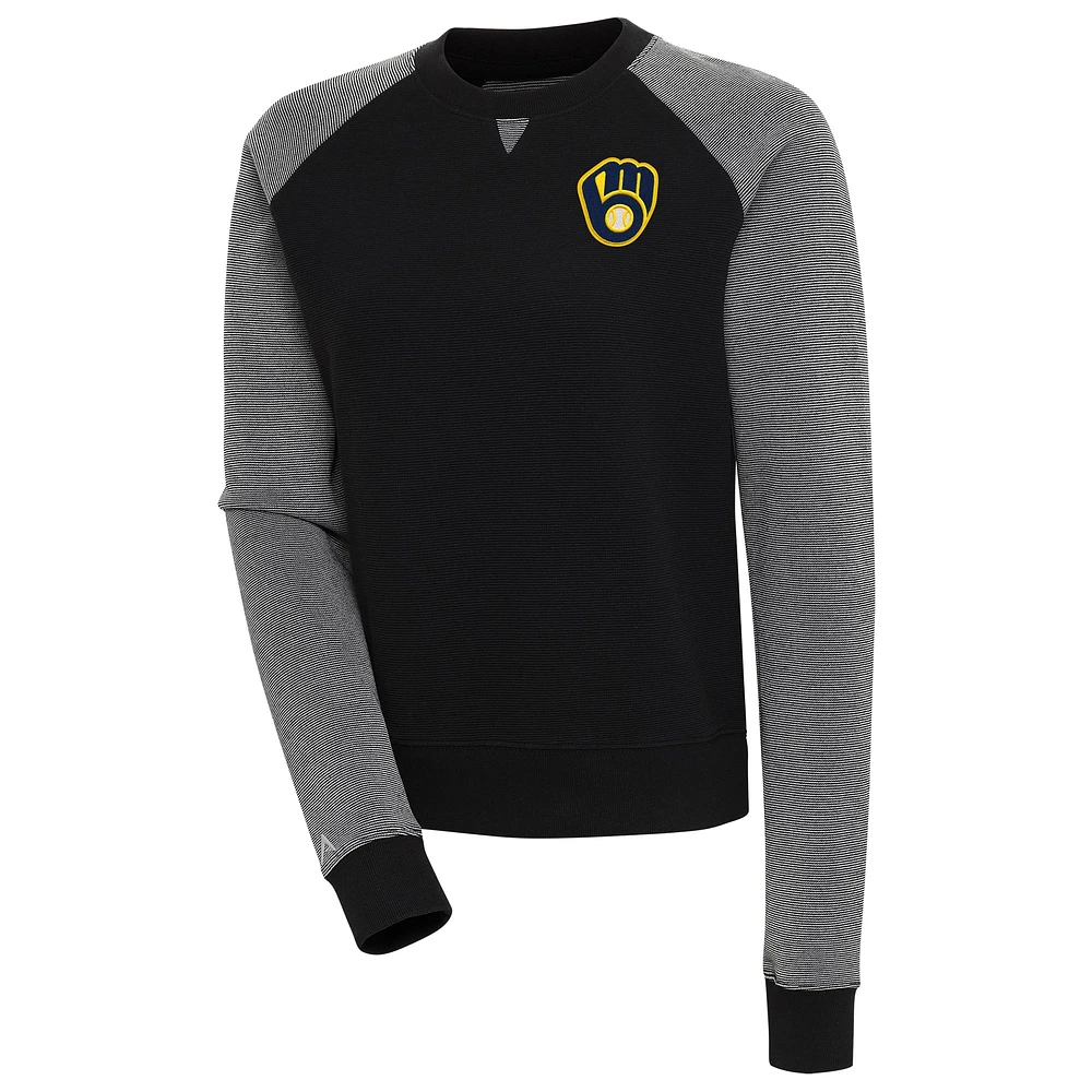 Sweat-shirt à capuche tri-blend noir/blanc pour femme Antigua Milwaukee Brewers Flier Bunker