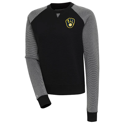 Sweat-shirt à capuche tri-blend noir/blanc pour femme Antigua Milwaukee Brewers Flier Bunker