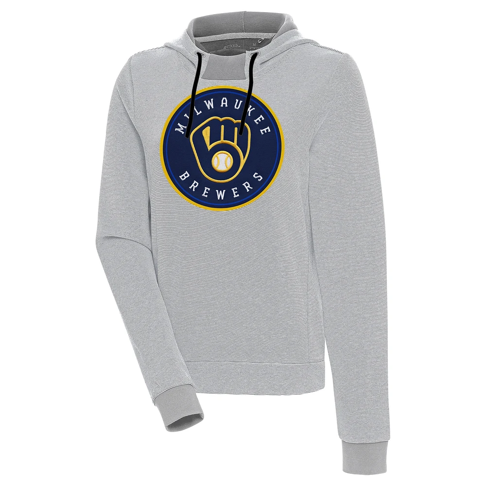 Sweat à capuche tri-blend Axe Bunker gris/blanc Antigua pour femme des Milwaukee Brewers