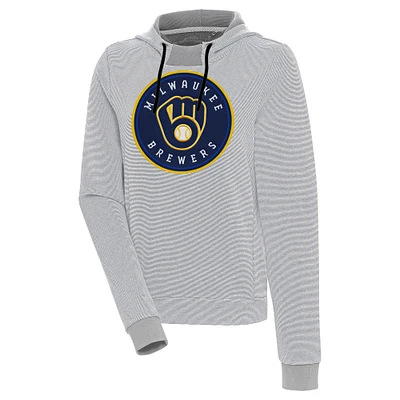 Sweat à capuche tri-blend Axe Bunker gris/blanc Antigua pour femme des Milwaukee Brewers