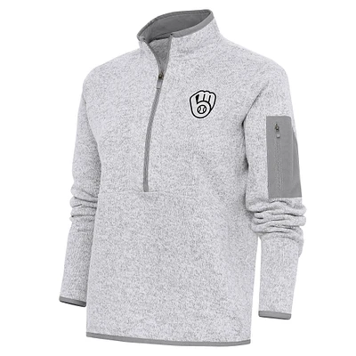 Veste à enfiler demi-zip Fortune en métal brossé gris chiné pour femme des Milwaukee Brewers