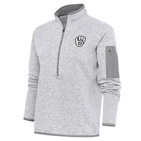 Veste à enfiler demi-zip Fortune en métal brossé gris chiné pour femme des Milwaukee Brewers