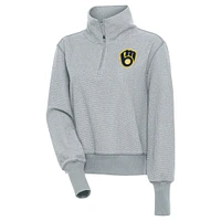Haut à enfiler demi-zippé Antigua Heather Grey pour femme des Milwaukee Brewers