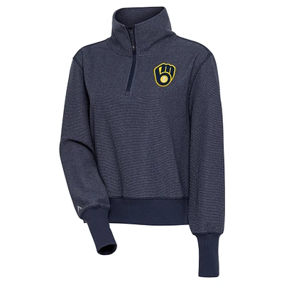 Haut à demi-zippé pour femme Antigua Heather Navy Milwaukee Brewers Upgrade