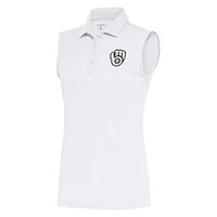 Women's Antigua  White Milwaukee Brewers Brushed Metallic Sleeveless Tribute Polo