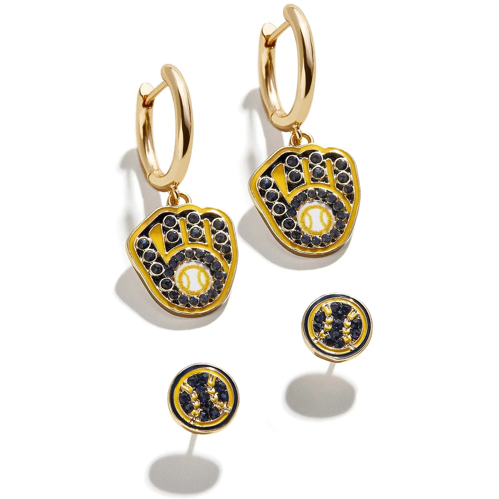 Ensemble de boucles d'oreilles pour femme BaubleBar Gold Milwaukee Brewers Team