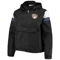 Women's Black Milwaukee Brewers Plus Anorak Quarter-Zip Hoodie Jacket