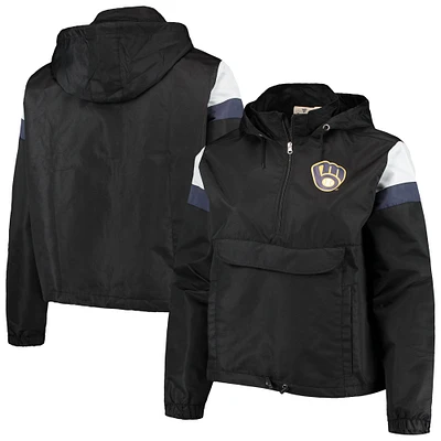 Women's Black Milwaukee Brewers Plus Anorak Quarter-Zip Hoodie Jacket