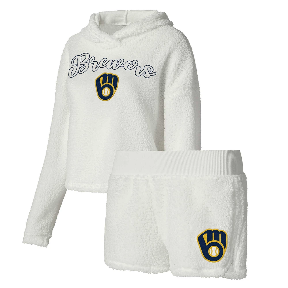 Ensemble de nuit Concepts Sport Cream Milwaukee Brewers à capuche et short moelleux pour femmes