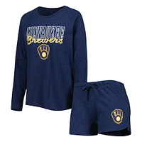 Women's Concepts Sport Heather Navy Milwaukee Brewers Meter Knit Raglan Long Sleeve T-Shirt & Shorts Sleep Set