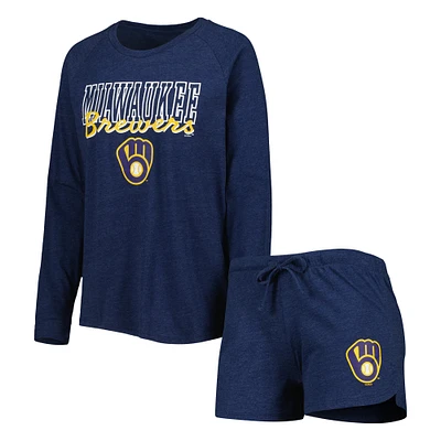 Concepts Sport Heather Navy Milwaukee Brewers Meter Knit Raglan T-shirt à manches longues et short Ensemble de nuit