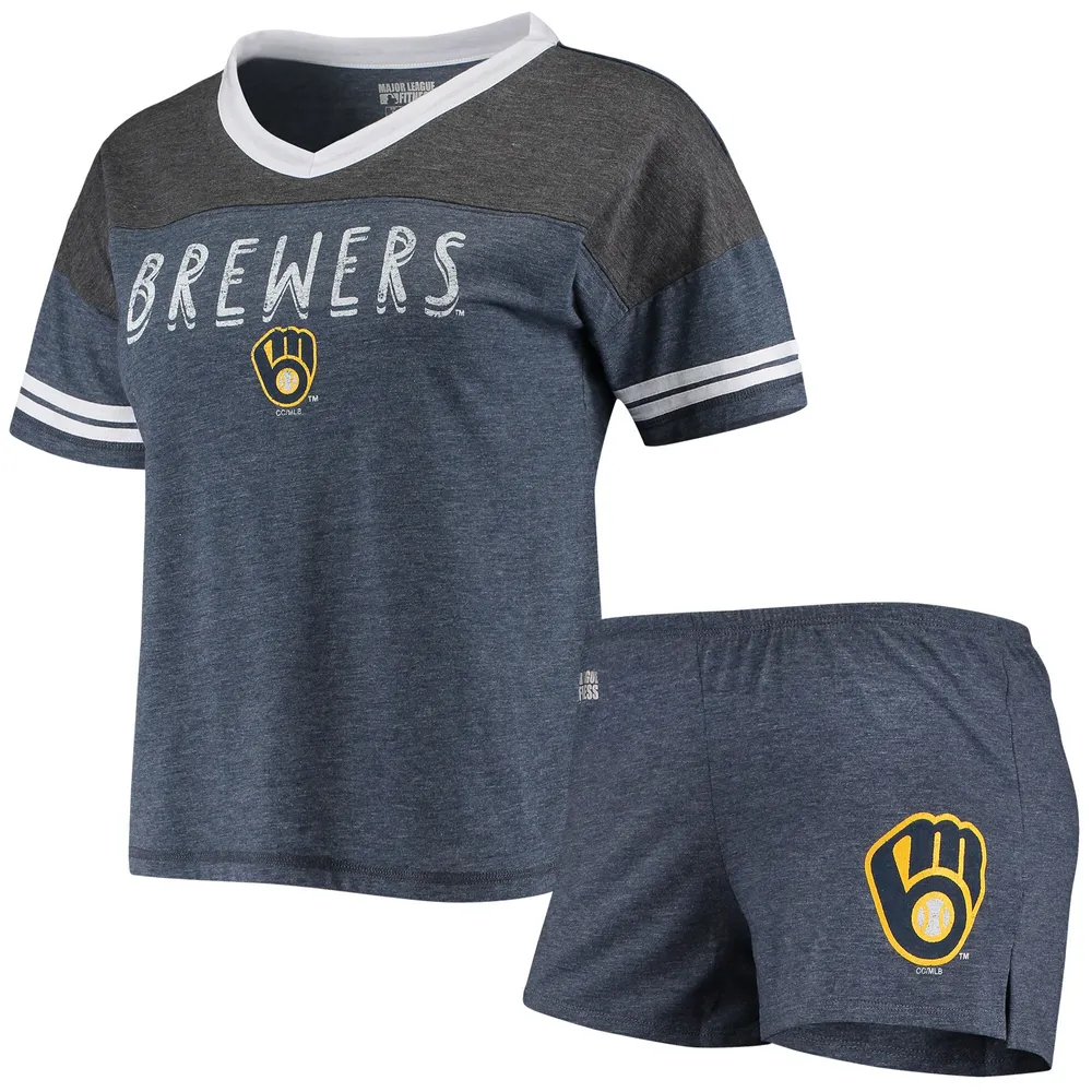 Lids Milwaukee Brewers Concepts Sport Women's Crescent Tri-Blend V-Neck T- Shirt & Shorts Sleep Set - Heathered Navy