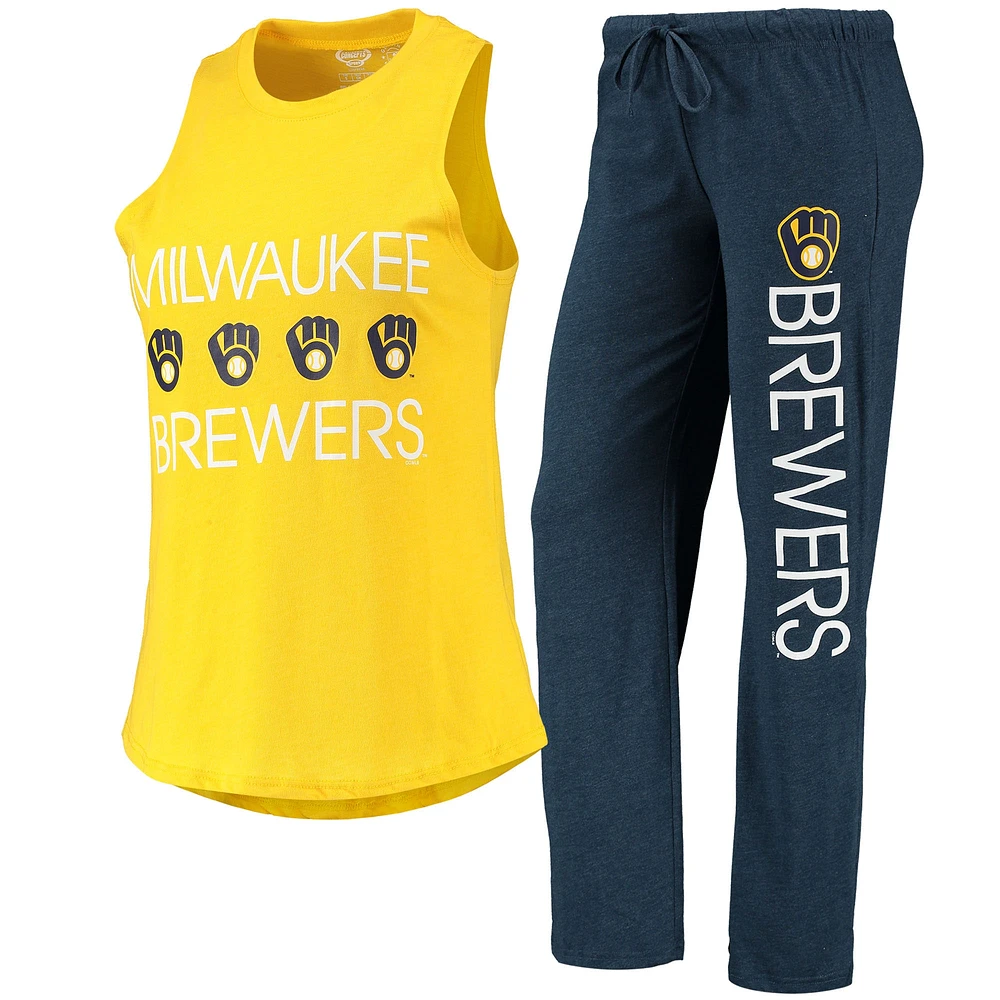 Concepts Sport pour femme Bleu marine/doré Milwaukee Brewers Meter Muscle Débardeur et pantalon Ensemble de nuit