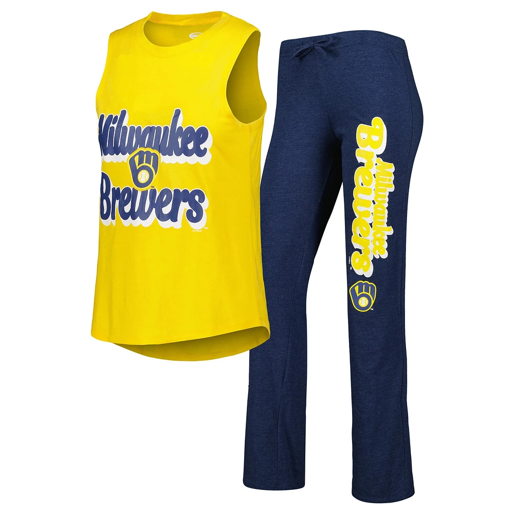 Concepts Sport pour femme Bleu marine/doré Milwaukee Brewers Wordmark Meter Muscle Débardeur et pantalon Ensemble de nuit