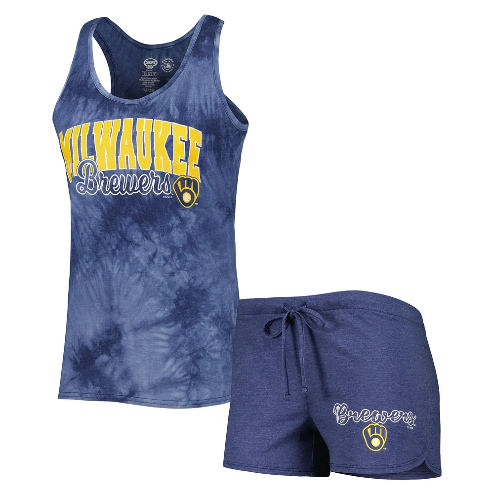 Women's Concepts Sport Navy Milwaukee Brewers Billboard Racerback Tank & Shorts Sleep Set