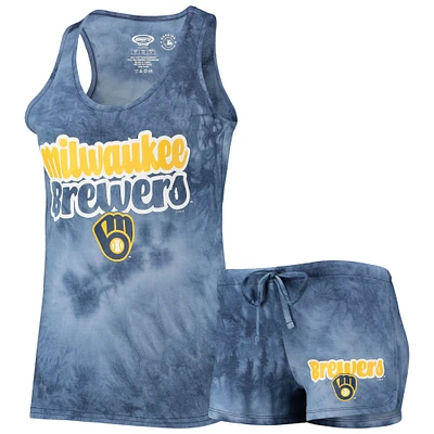 Women's Concepts Sport Navy Milwaukee Brewers Billboard Racerback Tank Top & Shorts Set