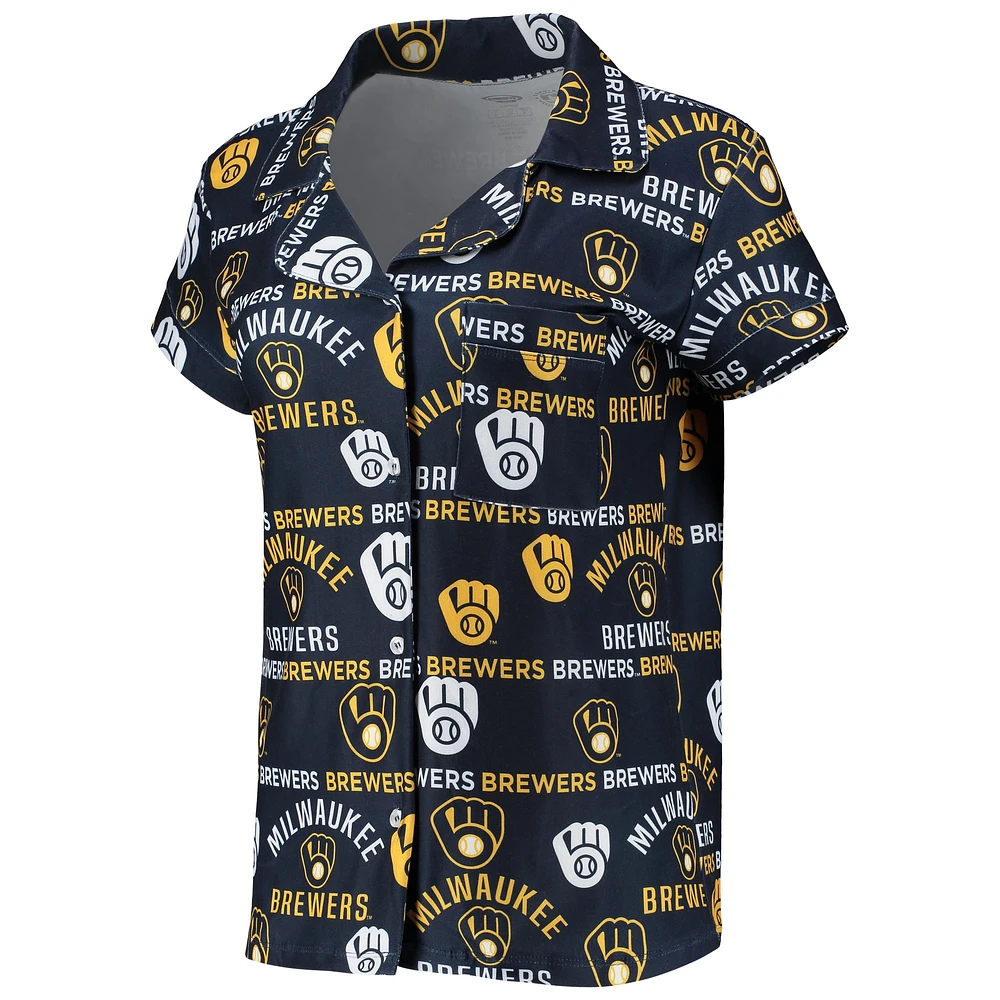 Women's Concepts Sport Navy Milwaukee Brewers Flagship Allover Print Top & Shorts Sleep Set