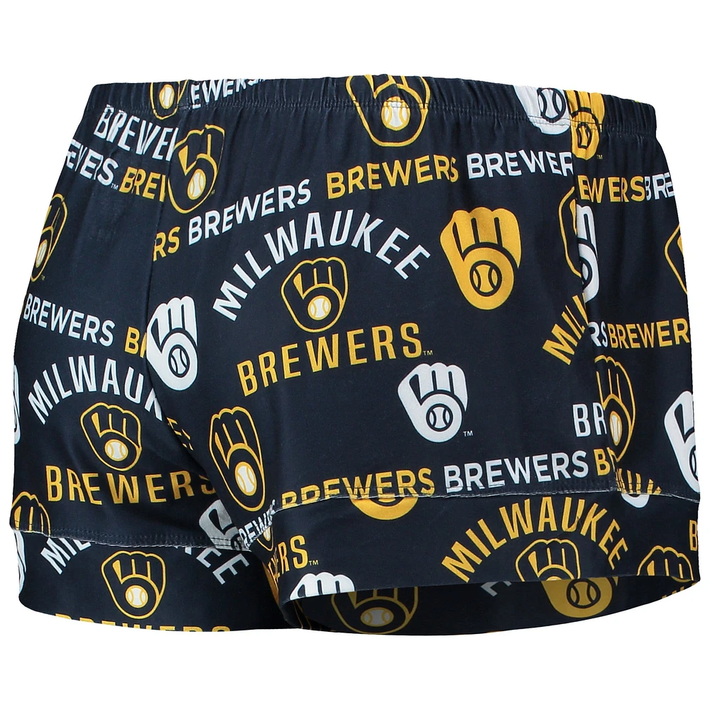 Women's Concepts Sport Navy Milwaukee Brewers Flagship Allover Print Top & Shorts Sleep Set