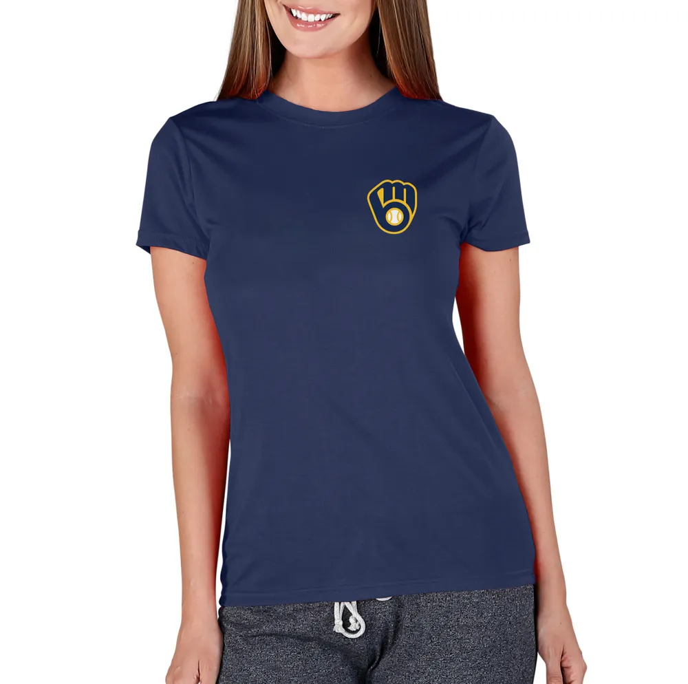 Women's Fanatics Branded Navy Milwaukee Brewers Official Logo V-Neck Long Sleeve T-Shirt
